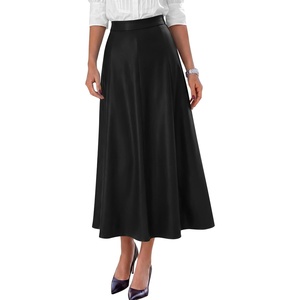 PRETTYGARDEN Womens Faux Leather High Waisted Midi Skirt | Flowy A Line Pleated Skirts, Elegant Swing Flared, Work Business Casual Outfits, Fall Winter Fashion Clothes(Black)