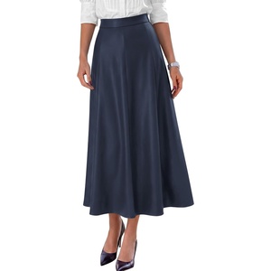 PRETTYGARDEN Womens Faux Leather High Waisted Midi Skirt | Flowy A Line Pleated Skirts, Elegant Swing Flared, Work Business Casual Outfits, Fall Winter Fashion Clothes(Navy)