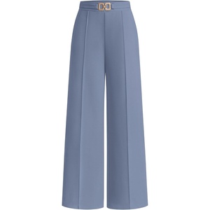 PRETTYGARDEN Women’s High Waisted Dressy Casual Pants | Decoration Buckle,Front Seam Trousers with Pockets,Business Casual Outfits,Work Office Slacks,Daily Palazzo Pants All Season(Grey Blue)