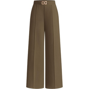 PRETTYGARDEN Women’s High Waisted Dressy Casual Pants | Decoration Buckle,Front Seam Trousers with Pockets,Business Casual Outfits,Work Office Slacks,Daily Palazzo Pants All Season(Army Green)