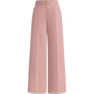 PRETTYGARDEN Women’s High Waisted Dressy Casual Pants | Decoration Buckle,Front Seam Trousers with Pockets,Business Casual Outfits,Work Office Slacks,Daily Palazzo Pants All Season(Pink)