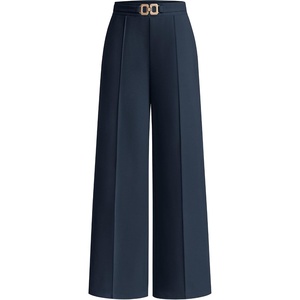 PRETTYGARDEN Women’s High Waisted Dressy Casual Pants | Decoration Buckle,Front Seam Trousers with Pockets,Business Casual Outfits,Work Office Slacks,Daily Palazzo Pants All Season(Navy Blue)