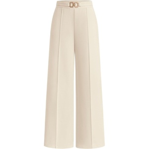 PRETTYGARDEN Women’s High Waisted Dressy Casual Pants | Decoration Buckle,Front Seam Trousers with Pockets,Business Casual Outfits,Work Office Slacks,Daily Palazzo Pants All Season(Beige)