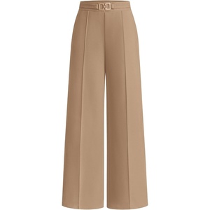 PRETTYGARDEN Women’s High Waisted Dressy Casual Pants | Decoration Buckle,Front Seam Trousers with Pockets,Business Casual Outfits,Work Office Slacks,Daily Palazzo Pants All Season(Khaki)