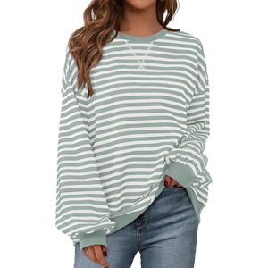 PRETTYGARDEN Womens Striped Oversized Sweatshirt Lightweight Fall Clothes | Stitching Crew Neck Sweatshirts Women, Long Sleeve Casual Loose Pullover Top, Color Block Y2K Outfits, Fashion Clothing(Light Green White)