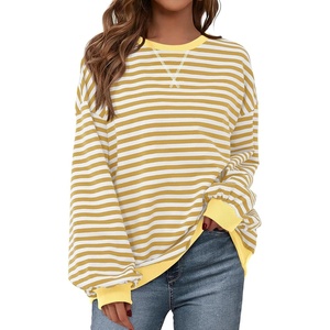 PRETTYGARDEN Womens Striped Oversized Sweatshirt Lightweight Fall Clothes | Stitching Crew Neck Sweatshirts Women, Long Sleeve Casual Loose Pullover Top, Color Block Y2K Outfits, Fashion Clothing(Yellow White)