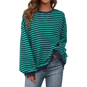 PRETTYGARDEN Womens Striped Oversized Sweatshirt Lightweight Fall Clothes | Stitching Crew Neck Sweatshirts Women, Long Sleeve Casual Loose Pullover Top, Color Block Y2K Outfits, Fashion Clothing(Royal Blue Green)
