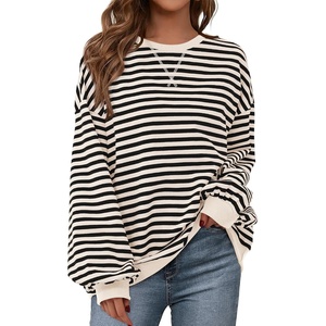 PRETTYGARDEN Womens Striped Oversized Sweatshirt Lightweight Fall Clothes | Stitching Crew Neck Sweatshirts Women, Long Sleeve Casual Loose Pullover Top, Color Block Y2K Outfits, Fashion Clothing(Beige Black)