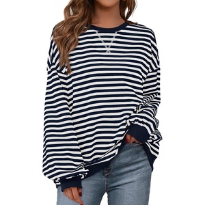 PRETTYGARDEN Womens Striped Oversized Sweatshirt Lightweight Fall Clothes | Stitching Crew Neck Sweatshirts Women, Long Sleeve Casual Loose Pullover Top, Color Block Y2K Outfits, Fashion Clothing(Navy)