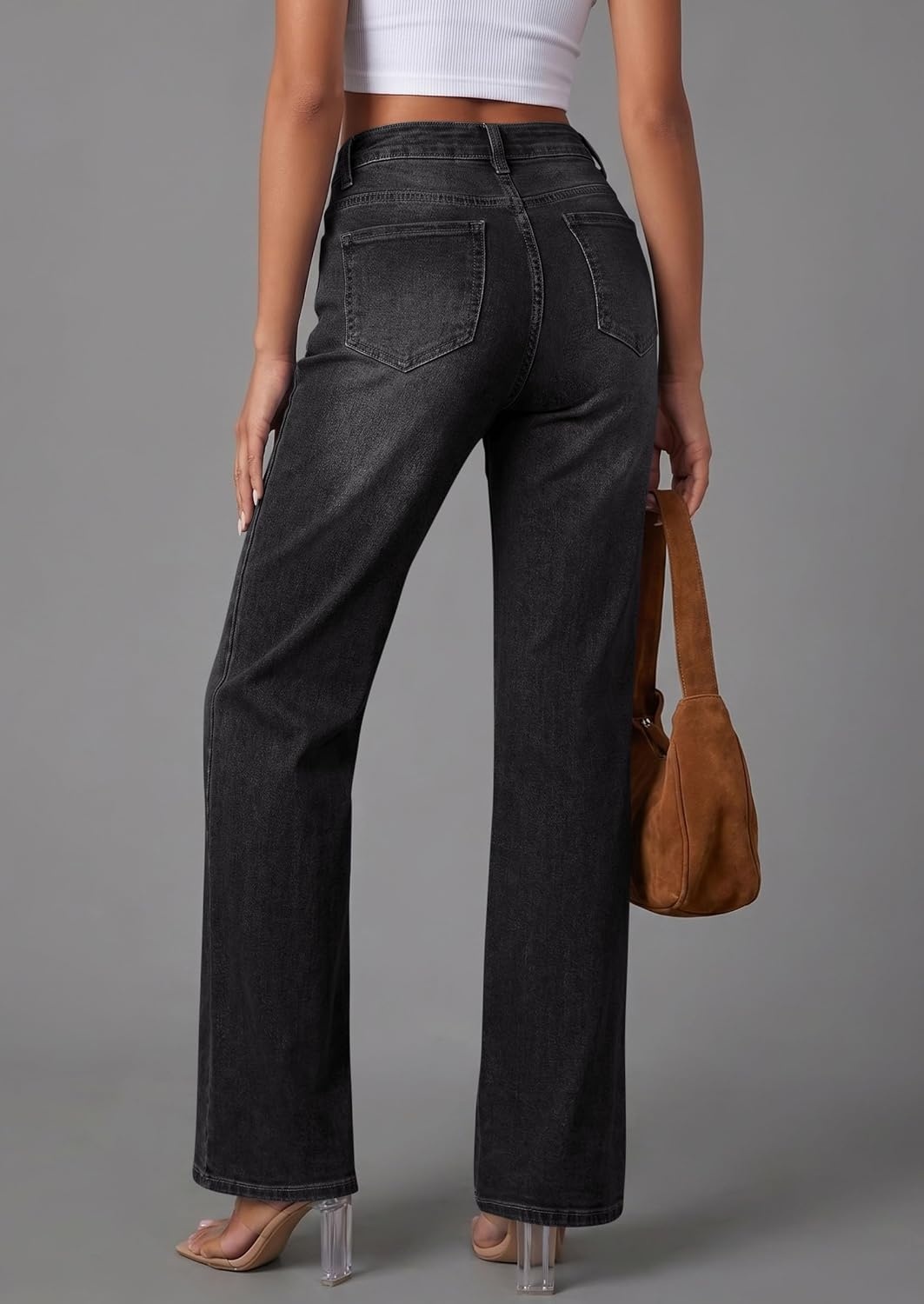 image:imagePRETTYGARDEN High Waisted Wide Leg Jeans for Women 2026 Trendy Classic Straight Baggy Fit Stretchy Denim Pants with Pockets Casual Daily Work Going Out All Season WearBlack
