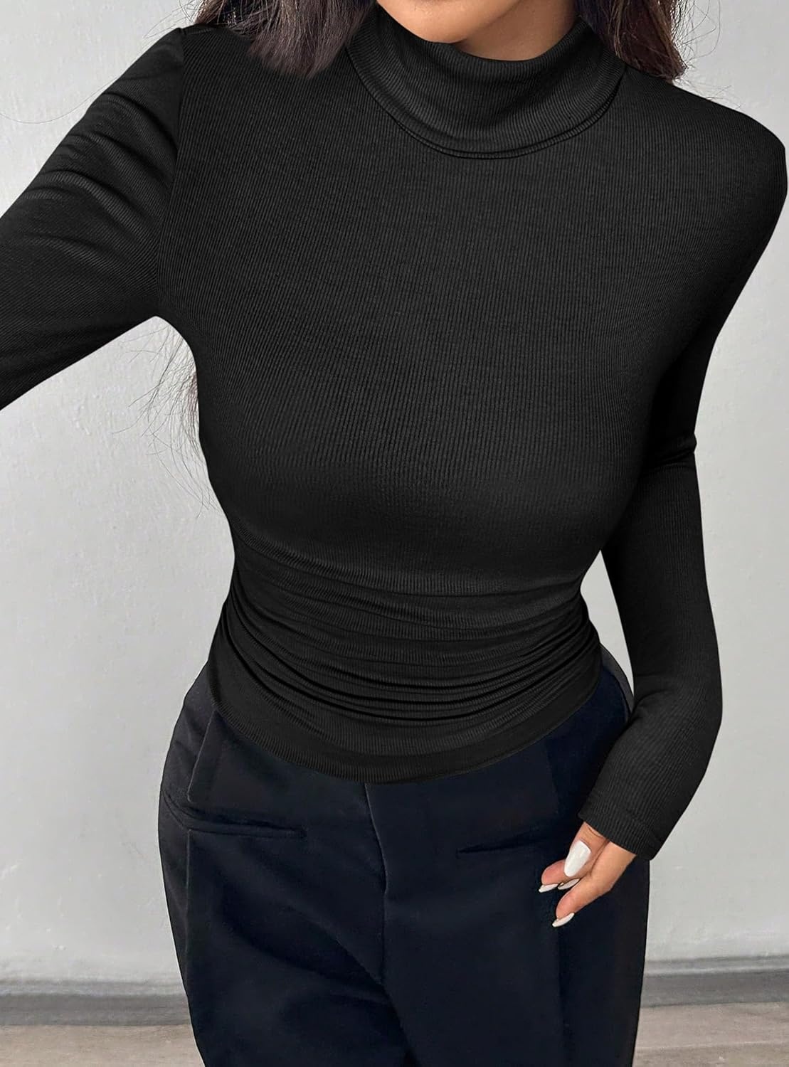 image:imagePRETTYGARDEN Turtleneck Tops for Women Long Sleeve Shirts Slim Fitted Underscrub Ribbed Knit Thermal Undershirts 2026 Fall Casual Going Out Outfits Base Layer Winter ClothesBlack