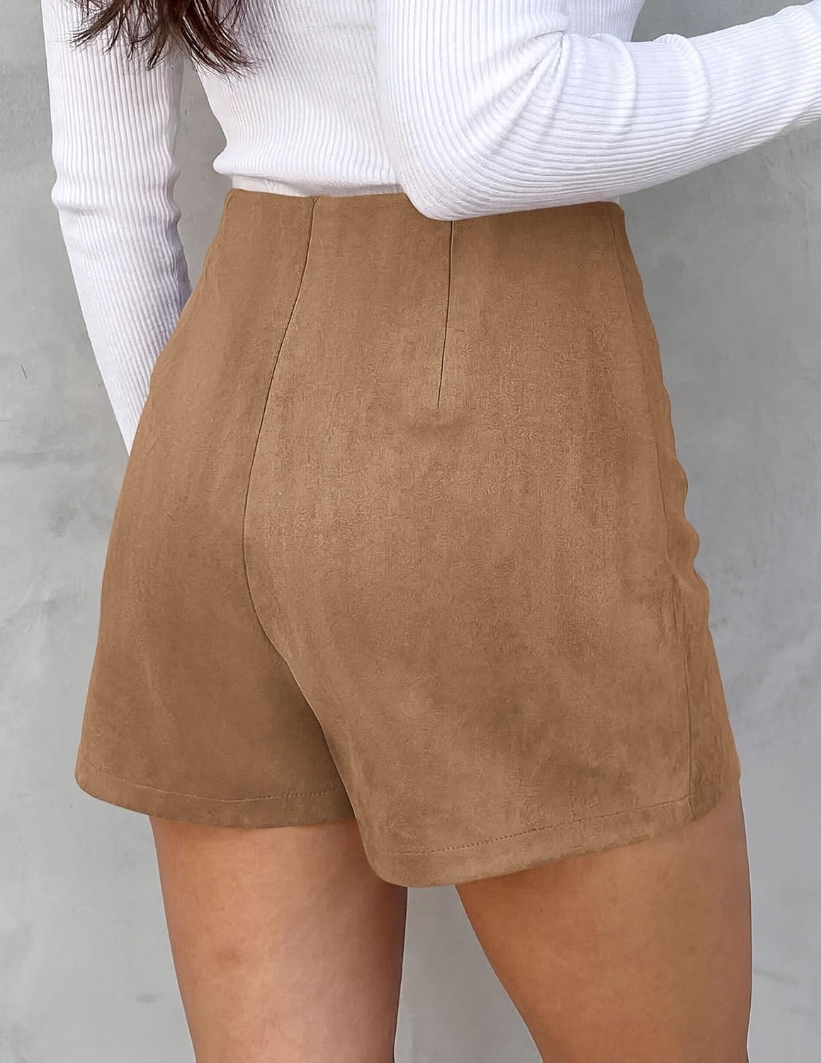 image:imagePRETTYGARDEN Womens Fall High Waisted Mini Skirts Soft Knit Faux Suede Asymmetrical Wrap Front Skirt Shorts Cute Y2k Clothes Casual Club Party Outfits Trendy Winter WearKhaki