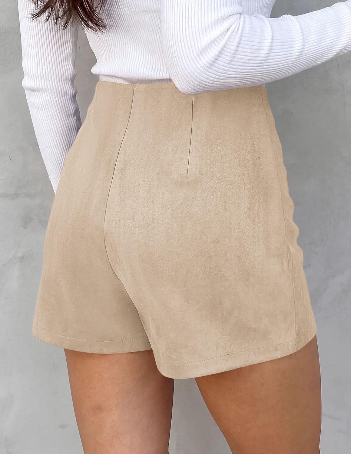 image:imagePRETTYGARDEN Womens Fall High Waisted Mini Skirts Soft Knit Faux Suede Asymmetrical Wrap Front Skirt Shorts Cute Y2k Clothes Casual Club Party Outfits Trendy Winter WearBeige