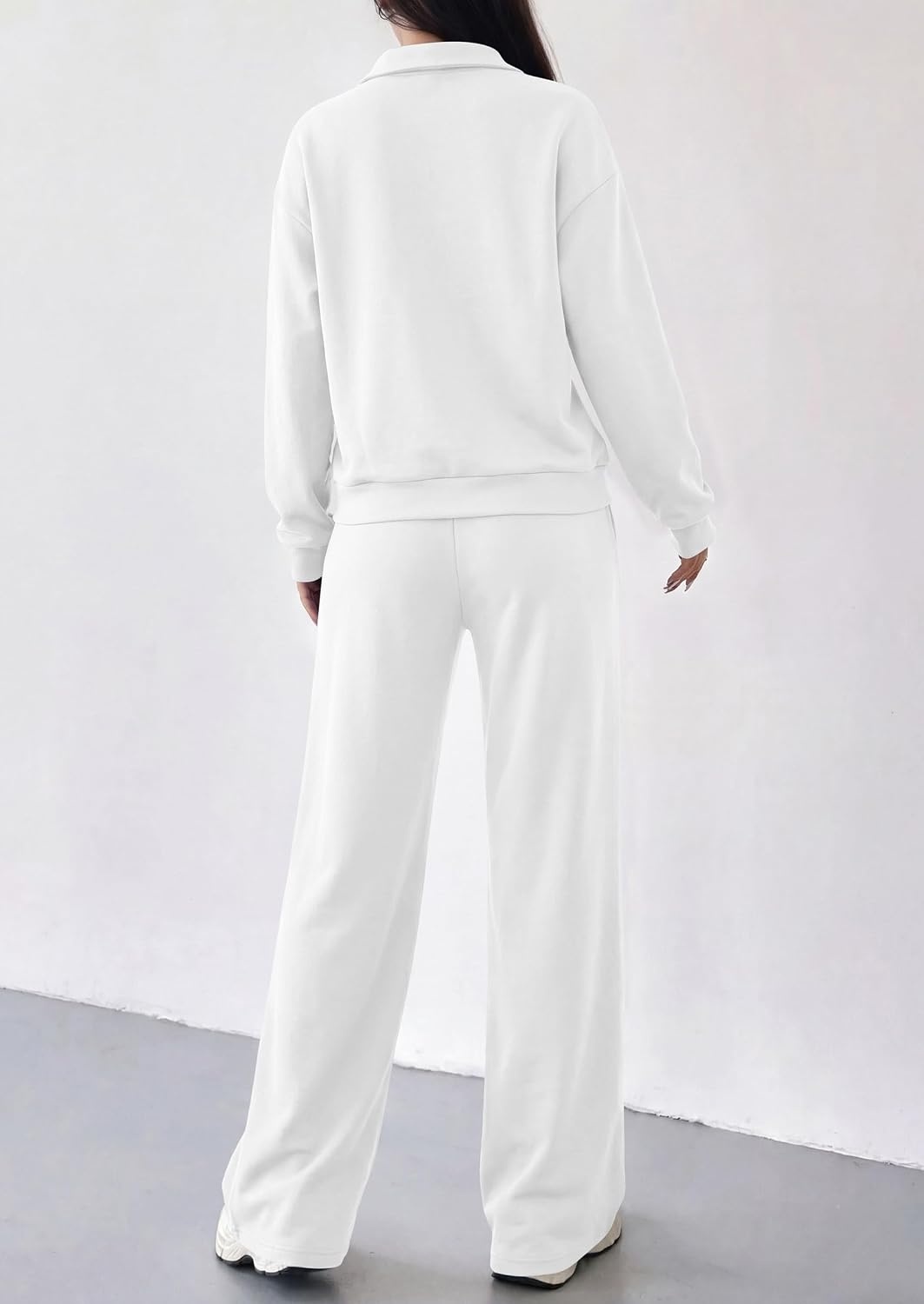 image:imagePRETTYGARDEN Womens Lounge Sets 2 Piece Outfits Sweatsuits Half Zip Pullover Sweatshirts Wide Leg Pants Pockets Matching Workout Tracksuits Airport Travel Resort Wear Fall ClothesWhite