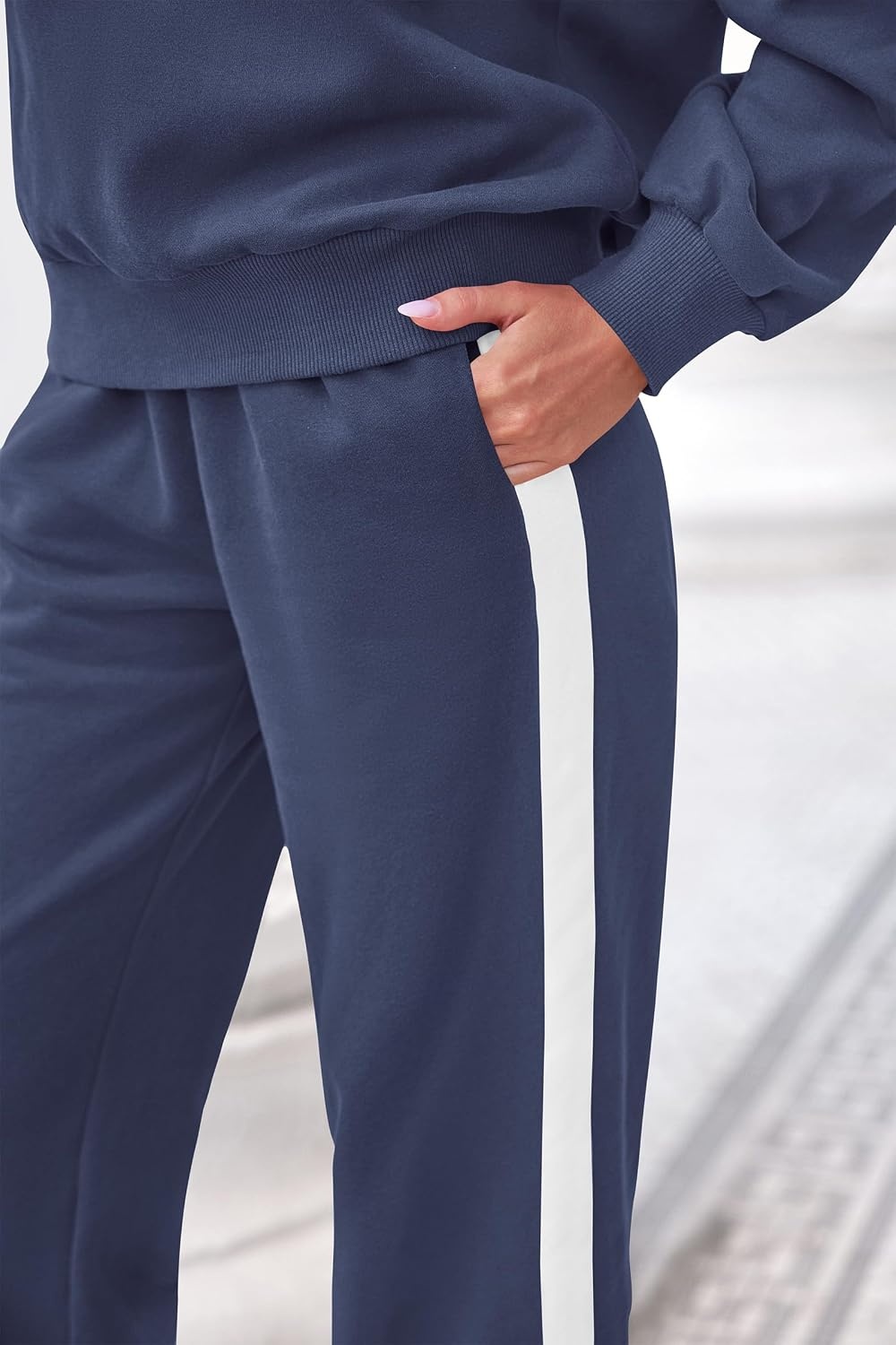 image:imagePRETTYGARDEN Womens Sweatsuits 2 Piece Outfits Fall Matching Lounge Sets Casual Loose Zip Up Oversized Sweatshirts High Waist Jogger Tracksuits Two Piece Sweat Suits Travel Airport Workout SetsGrey Blue