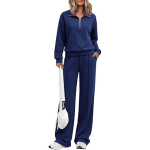 PRETTYGARDEN Women’s Lounge Sets 2 Piece Outfits Sweatsuits | Half Zip Pullover Sweatshirts, Wide Leg Pants Pockets, Matching Workout Tracksuits, Airport Travel Resort Wear, Fall Clothes(Dark Blue)