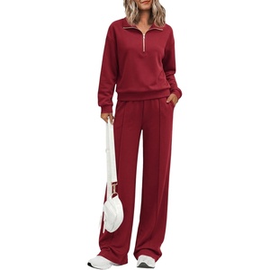 PRETTYGARDEN Women’s Lounge Sets 2 Piece Outfits Sweatsuits | Half Zip Pullover Sweatshirts, Wide Leg Pants Pockets, Matching Workout Tracksuits, Airport Travel Resort Wear, Fall Clothes(Burgundy)