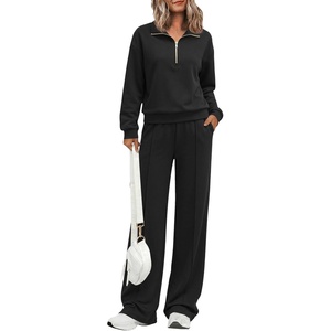 PRETTYGARDEN Women’s Lounge Sets 2 Piece Outfits Sweatsuits | Half Zip Pullover Sweatshirts, Wide Leg Pants Pockets, Matching Workout Tracksuits, Airport Travel Resort Wear, Fall Clothes(Black)