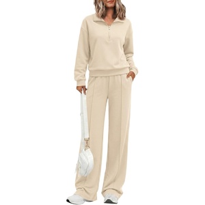 PRETTYGARDEN Women’s Lounge Sets 2 Piece Outfits Sweatsuits | Half Zip Pullover Sweatshirts, Wide Leg Pants Pockets, Matching Workout Tracksuits, Airport Travel Resort Wear, Fall Clothes(Apricot)