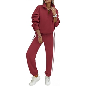 PRETTYGARDEN Womens Sweatsuits 2 Piece Outfits Fall Matching Lounge Sets | Casual Loose, Zip Up Oversized Sweatshirts, High Waist Jogger Tracksuits, Two Piece Sweat Suits, Travel Airport Workout Sets(Wine Red)