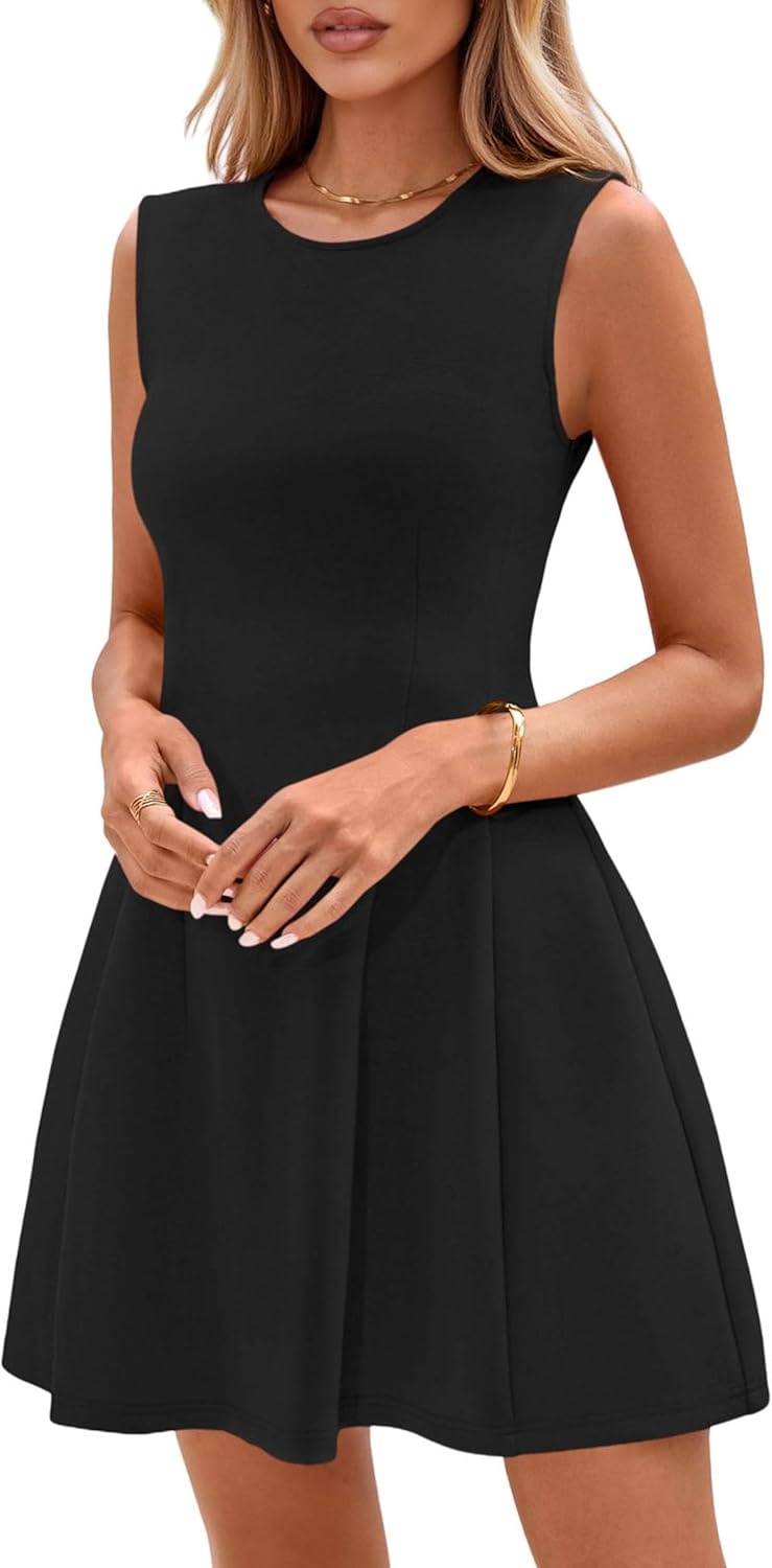 image:imagePRETTYGARDEN Summer A Line Dresses for Women Elegant Classy Sleeveless Tank Top Fit and Flare Graduation Party Dress Business Casual Work Clothes Spring Short Cocktail Date OutfitsBlack