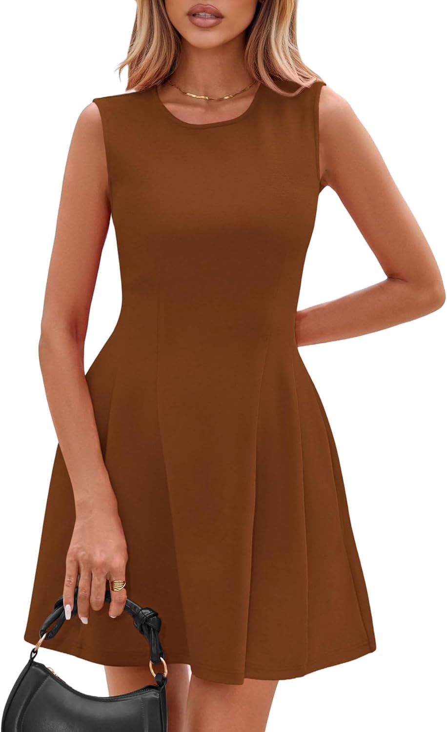 image:imagePRETTYGARDEN Summer A Line Dresses for Women Elegant Classy Sleeveless Tank Top Fit and Flare Graduation Party Dress Business Casual Work Clothes Spring Short Cocktail Date OutfitsBrown