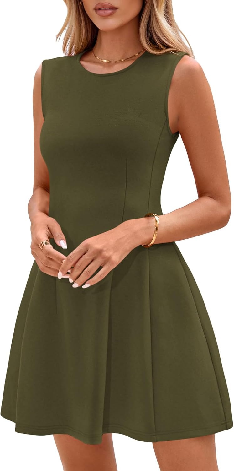 image:imagePRETTYGARDEN Summer A Line Dresses for Women Elegant Classy Sleeveless Tank Top Fit and Flare Graduation Party Dress Business Casual Work Clothes Spring Short Cocktail Date OutfitsArmy Green