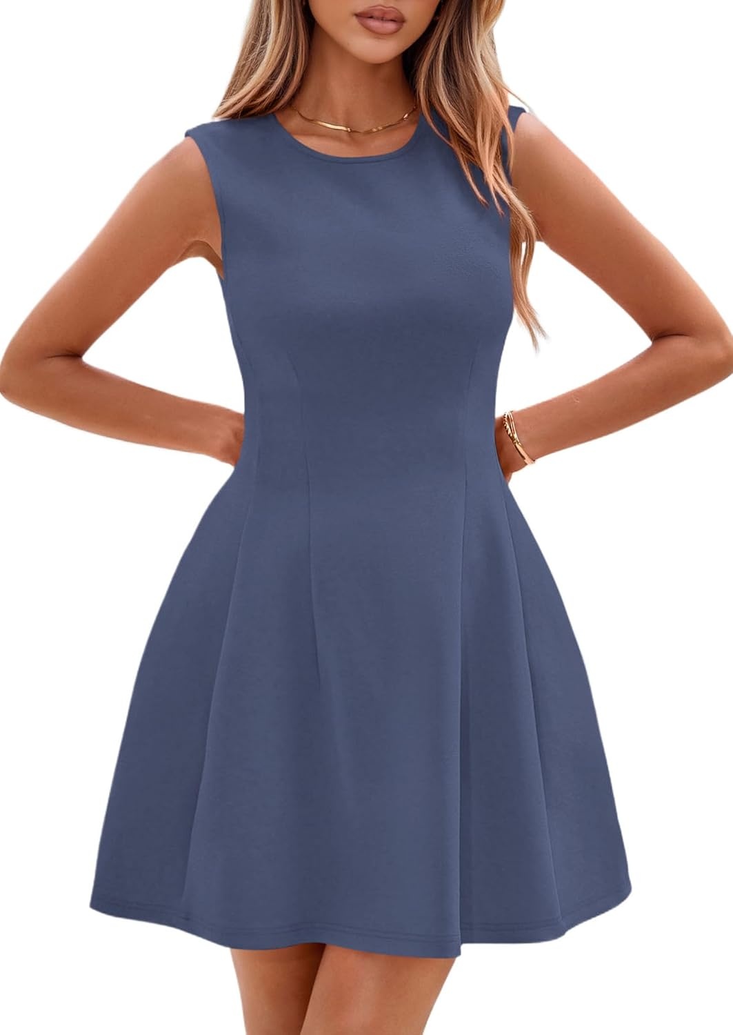 image:imagePRETTYGARDEN Summer A Line Dresses for Women Elegant Classy Sleeveless Tank Top Fit and Flare Graduation Party Dress Business Casual Work Clothes Spring Short Cocktail Date OutfitsDusty Blue