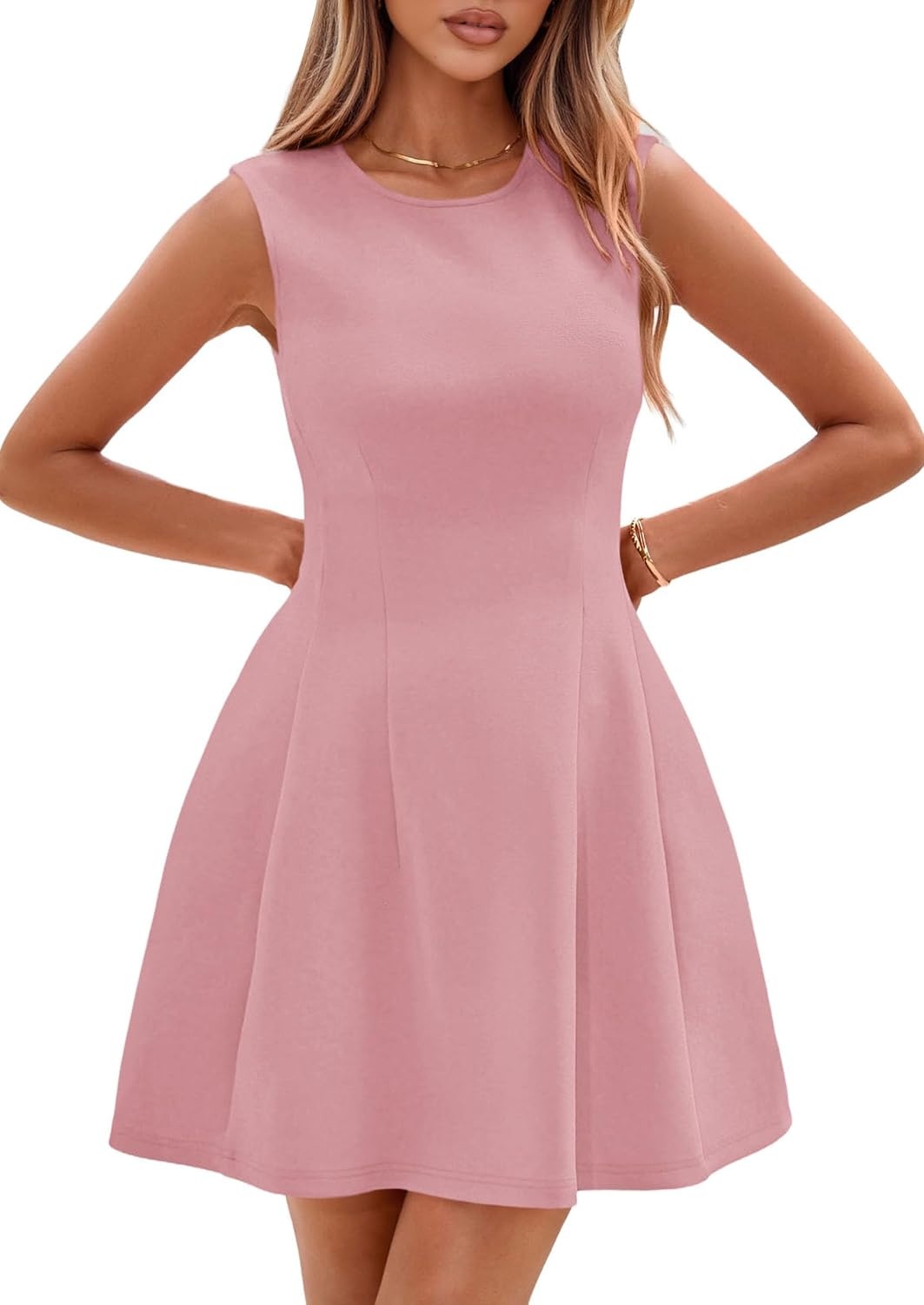 image:imagePRETTYGARDEN Summer A Line Dresses for Women Elegant Classy Sleeveless Tank Top Fit and Flare Graduation Party Dress Business Casual Work Clothes Spring Short Cocktail Date OutfitsDusty Pink