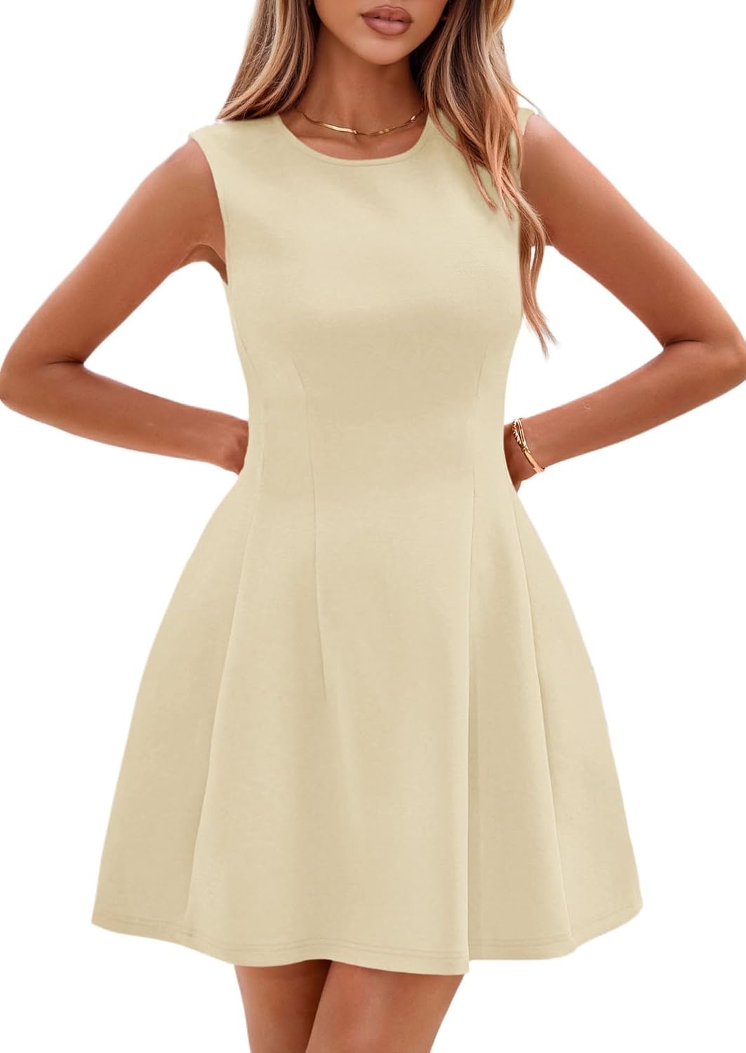 image:imagePRETTYGARDEN Summer A Line Dresses for Women Elegant Classy Sleeveless Tank Top Fit and Flare Graduation Party Dress Business Casual Work Clothes Spring Short Cocktail Date OutfitsBeige