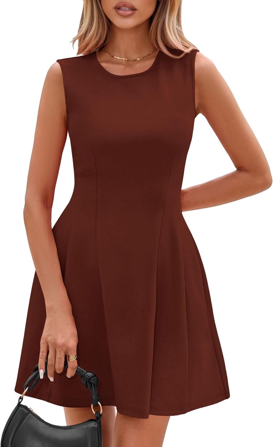 image:imagePRETTYGARDEN Summer A Line Dresses for Women Elegant Classy Sleeveless Tank Top Fit and Flare Graduation Party Dress Business Casual Work Clothes Spring Short Cocktail Date OutfitsBrick Red
