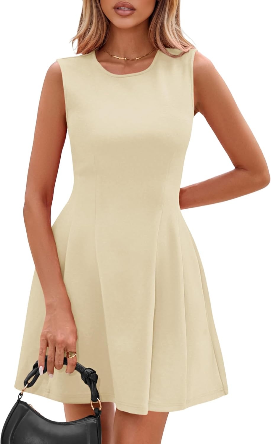 image:imagePRETTYGARDEN Summer A Line Dresses for Women Elegant Classy Sleeveless Tank Top Fit and Flare Graduation Party Dress Business Casual Work Clothes Spring Short Cocktail Date OutfitsBeige