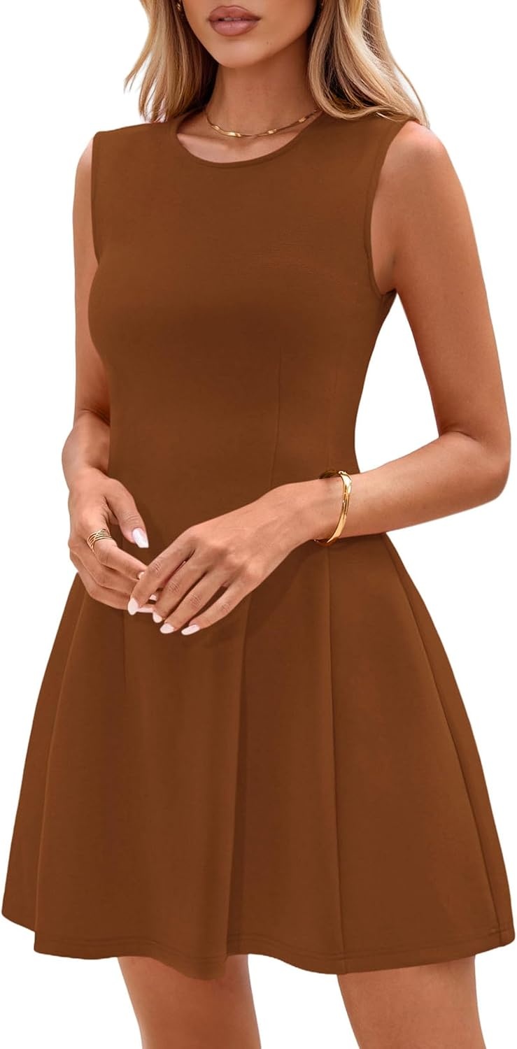 image:imagePRETTYGARDEN Summer A Line Dresses for Women Elegant Classy Sleeveless Tank Top Fit and Flare Graduation Party Dress Business Casual Work Clothes Spring Short Cocktail Date OutfitsBrown