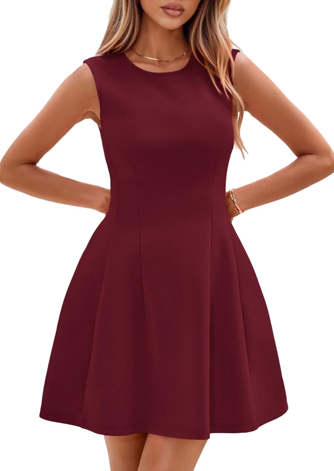 image:imagePRETTYGARDEN Summer A Line Dresses for Women Elegant Classy Sleeveless Tank Top Fit and Flare Graduation Party Dress Business Casual Work Clothes Spring Short Cocktail Date OutfitsDark Red