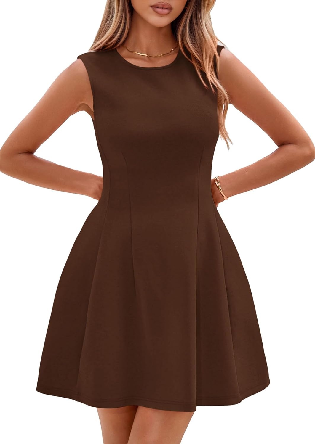 image:imagePRETTYGARDEN Summer A Line Dresses for Women Elegant Classy Sleeveless Tank Top Fit and Flare Graduation Party Dress Business Casual Work Clothes Spring Short Cocktail Date OutfitsDark Brown