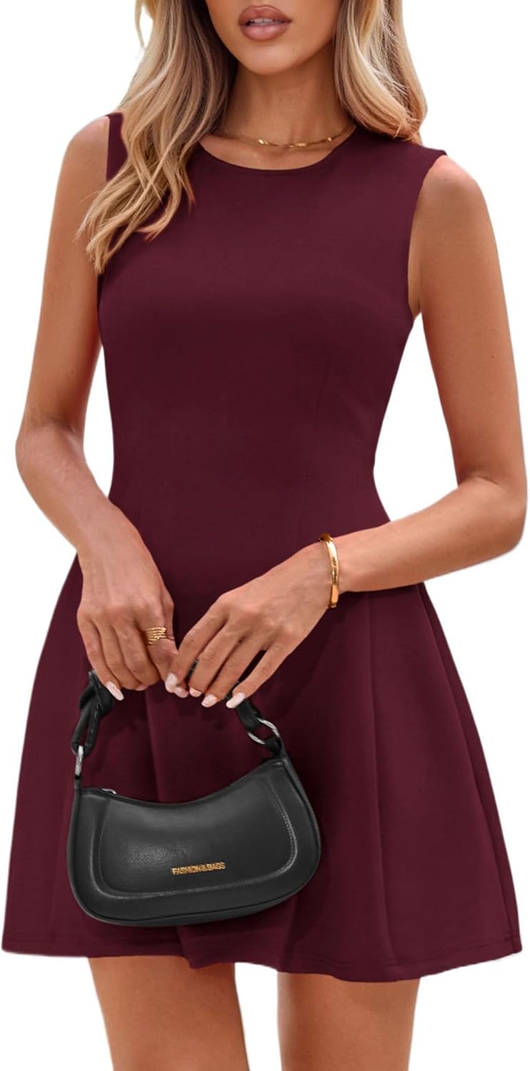 image:imagePRETTYGARDEN Summer A Line Dresses for Women Elegant Classy Sleeveless Tank Top Fit and Flare Graduation Party Dress Business Casual Work Clothes Spring Short Cocktail Date OutfitsBurgundy