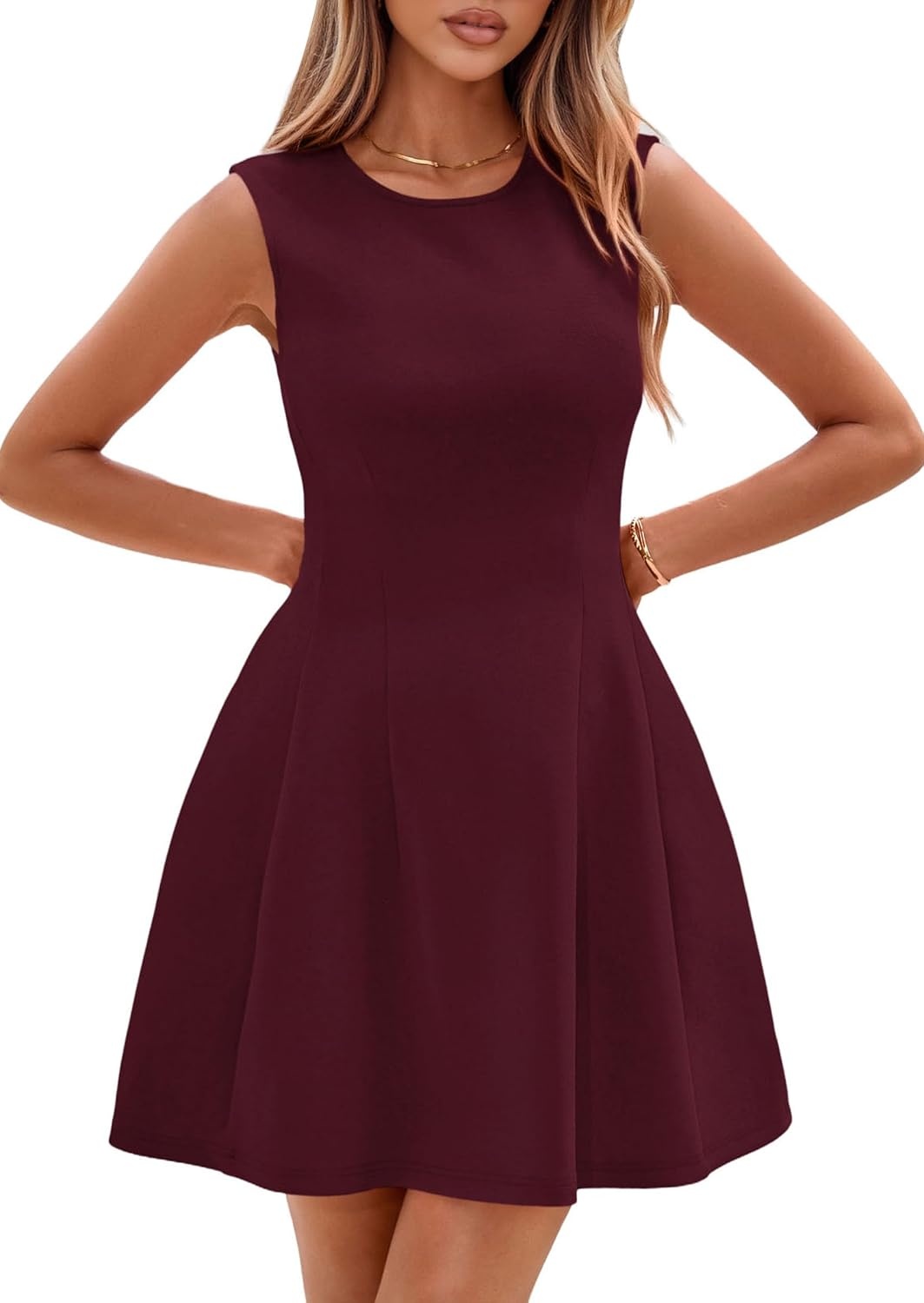 image:imagePRETTYGARDEN Summer A Line Dresses for Women Elegant Classy Sleeveless Tank Top Fit and Flare Graduation Party Dress Business Casual Work Clothes Spring Short Cocktail Date OutfitsBurgundy