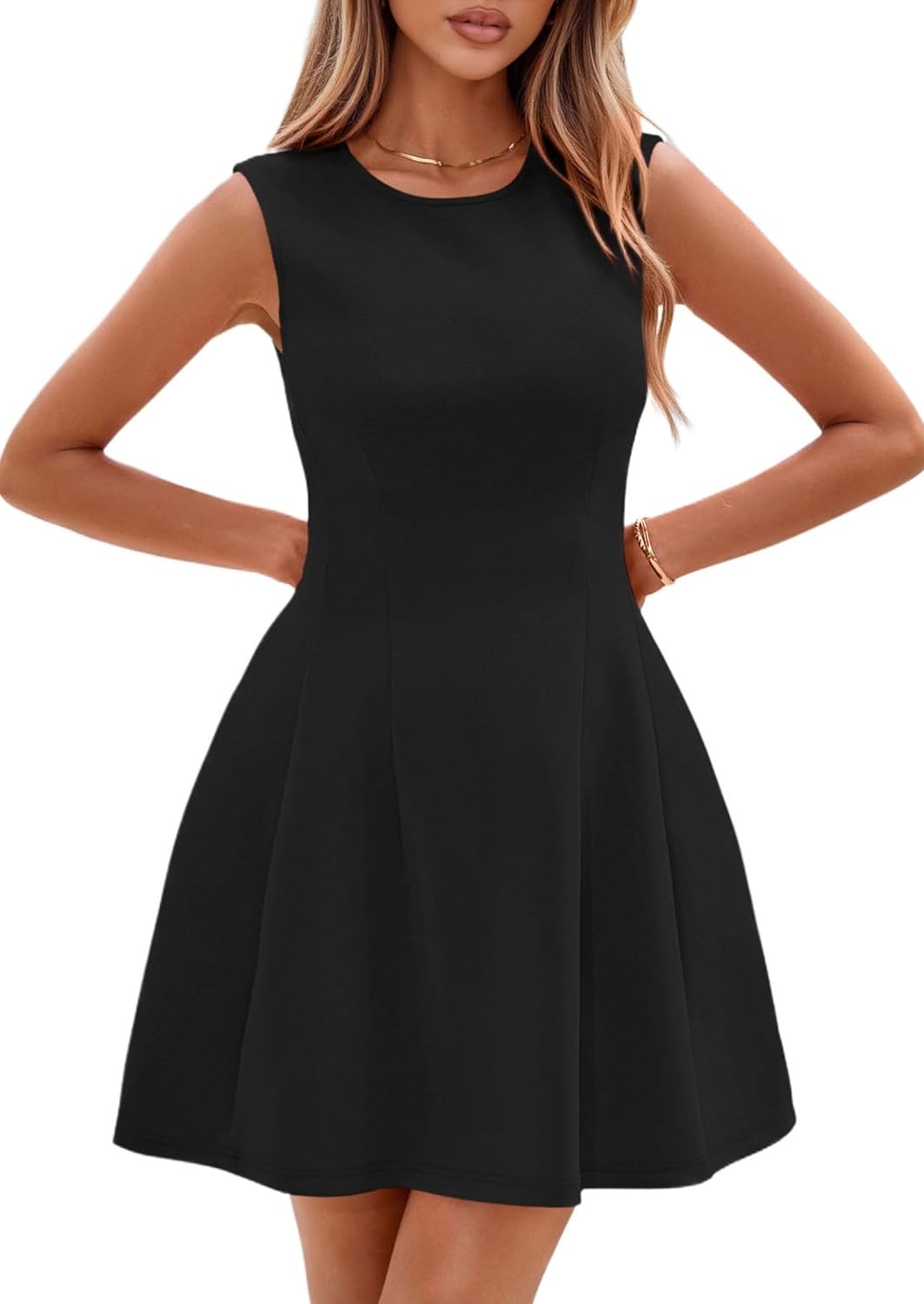 image:imagePRETTYGARDEN Summer A Line Dresses for Women Elegant Classy Sleeveless Tank Top Fit and Flare Graduation Party Dress Business Casual Work Clothes Spring Short Cocktail Date OutfitsBlack
