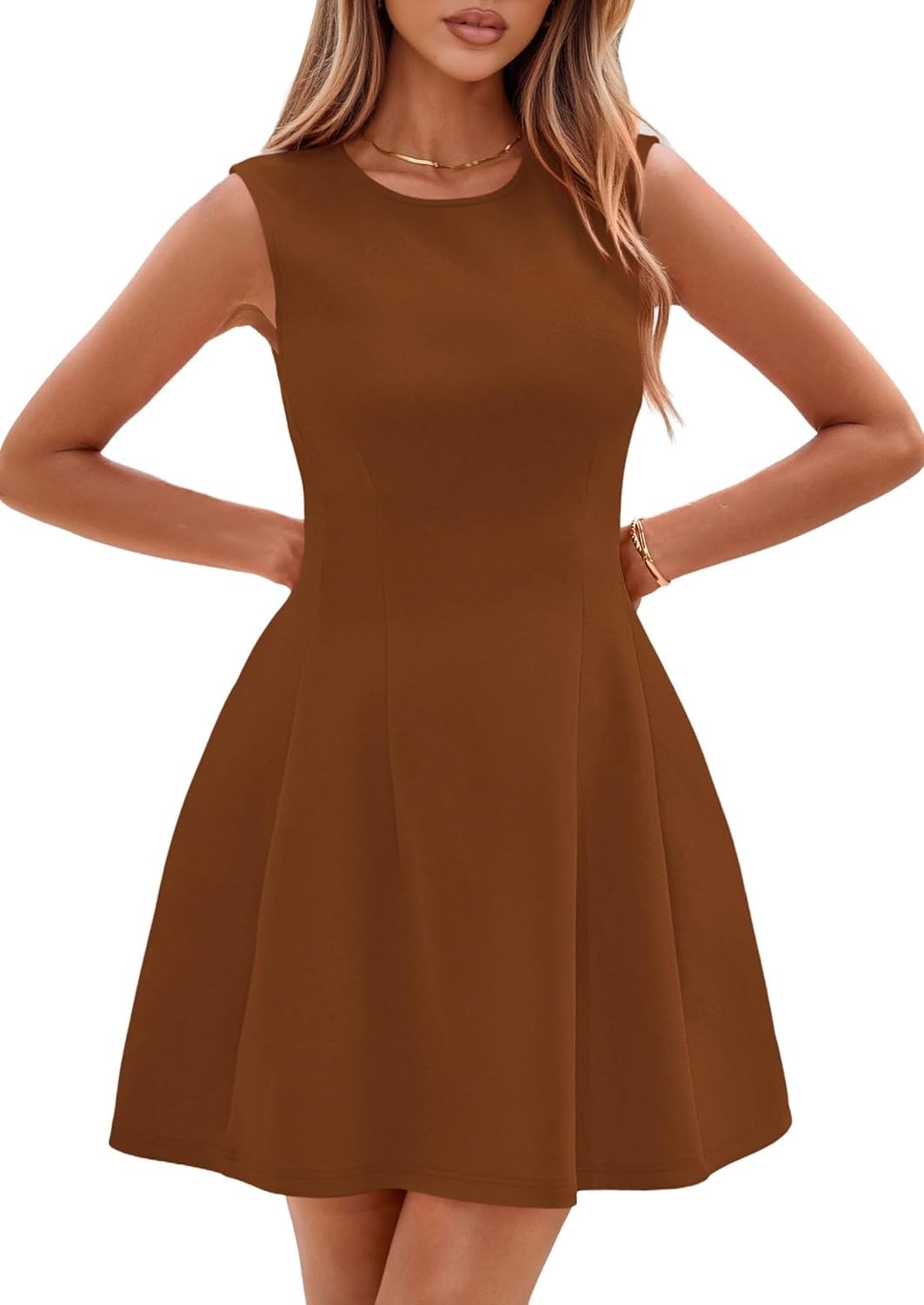 image:imagePRETTYGARDEN Summer A Line Dresses for Women Elegant Classy Sleeveless Tank Top Fit and Flare Graduation Party Dress Business Casual Work Clothes Spring Short Cocktail Date OutfitsBrown