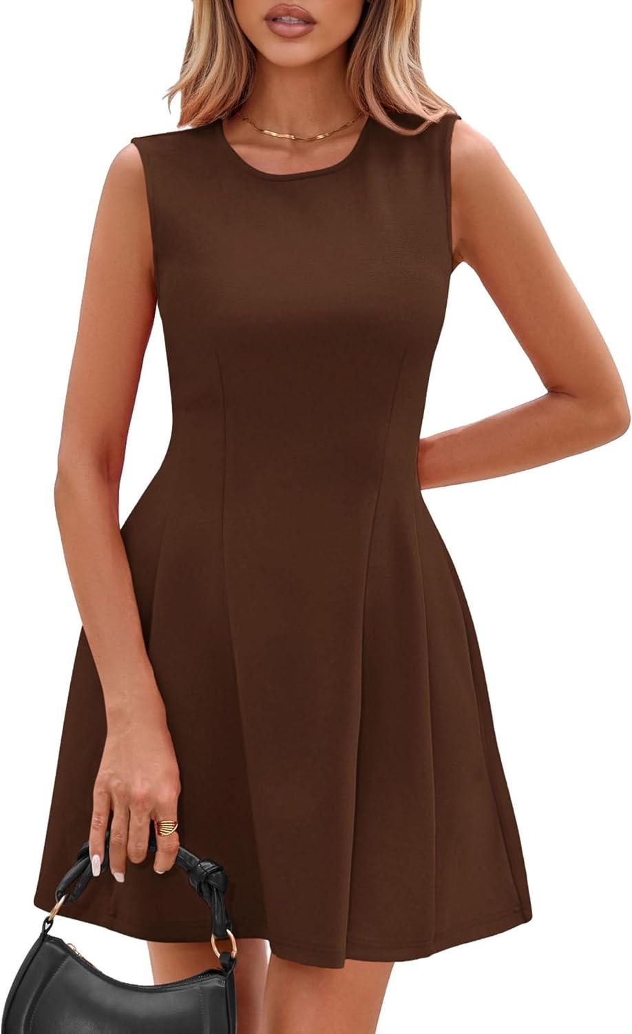 image:imagePRETTYGARDEN Summer A Line Dresses for Women Elegant Classy Sleeveless Tank Top Fit and Flare Graduation Party Dress Business Casual Work Clothes Spring Short Cocktail Date OutfitsDark Brown