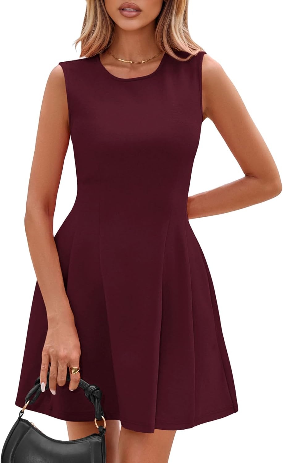 image:imagePRETTYGARDEN Summer A Line Dresses for Women Elegant Classy Sleeveless Tank Top Fit and Flare Graduation Party Dress Business Casual Work Clothes Spring Short Cocktail Date OutfitsBurgundy