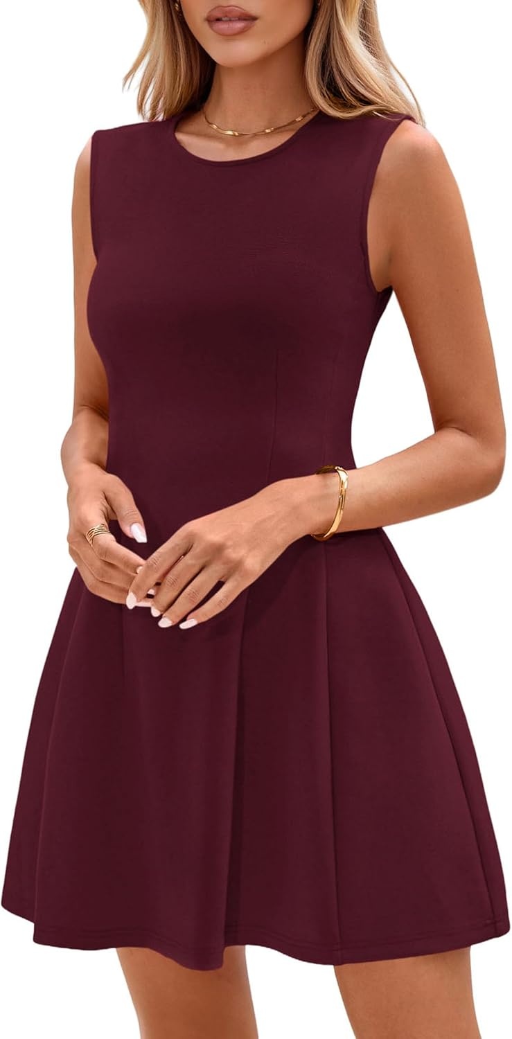 image:imagePRETTYGARDEN Summer A Line Dresses for Women Elegant Classy Sleeveless Tank Top Fit and Flare Graduation Party Dress Business Casual Work Clothes Spring Short Cocktail Date OutfitsBurgundy