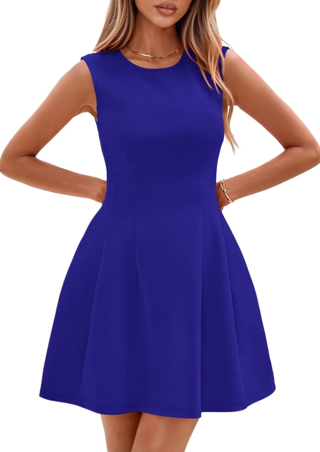 image:imagePRETTYGARDEN Summer A Line Dresses for Women Elegant Classy Sleeveless Tank Top Fit and Flare Graduation Party Dress Business Casual Work Clothes Spring Short Cocktail Date OutfitsBlue