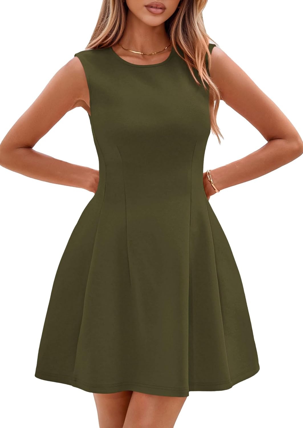 image:imagePRETTYGARDEN Summer A Line Dresses for Women Elegant Classy Sleeveless Tank Top Fit and Flare Graduation Party Dress Business Casual Work Clothes Spring Short Cocktail Date OutfitsArmy Green