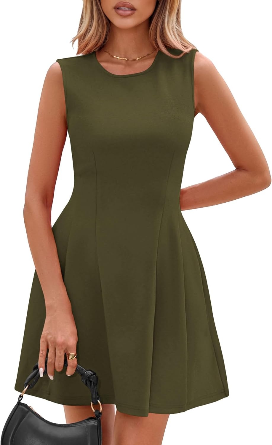 image:imagePRETTYGARDEN Summer A Line Dresses for Women Elegant Classy Sleeveless Tank Top Fit and Flare Graduation Party Dress Business Casual Work Clothes Spring Short Cocktail Date OutfitsArmy Green