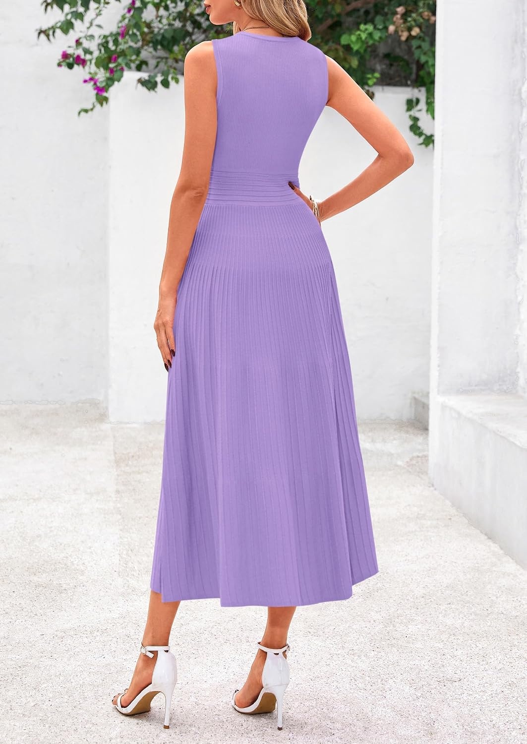 image:imagePRETTYGARDEN Womens Summer Pleated Midi Work Dress Sleeveless A Line Knit Business Dresses Spring Semi Formal Long Dress for Wedding Guest Cocktail Party Teacher OutfitsPurple