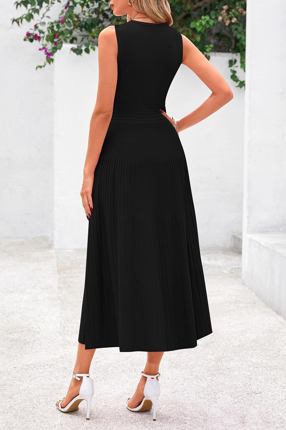 image:imagePRETTYGARDEN Womens Summer Pleated Midi Work Dress Sleeveless A Line Knit Business Dresses Spring Semi Formal Long Dress for Wedding Guest Cocktail Party Teacher OutfitsBlack