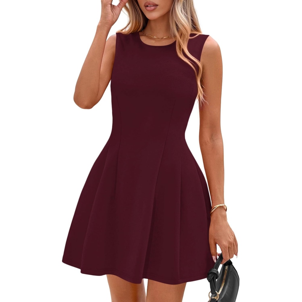 image:imagePRETTYGARDEN Summer A Line Dresses for Women Elegant Classy Sleeveless Tank Top Fit and Flare Graduation Party Dress Business Casual Work Clothes Spring Short Cocktail Date OutfitsBurgundy