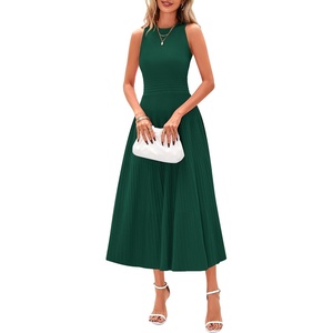 PRETTYGARDEN Women’s Summer Pleated Midi Work Dress | Sleeveless A Line Knit Business Dresses, Spring Semi Formal Long Dress for Wedding Guest, Cocktail Party, Teacher Outfits(Dark Green)