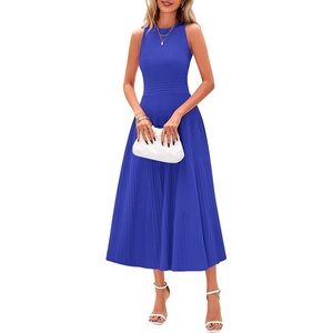 PRETTYGARDEN Women’s Summer Pleated Midi Work Dress | Sleeveless A Line Knit Business Dresses, Spring Semi Formal Long Dress for Wedding Guest, Cocktail Party, Teacher Outfits(Brilliant Blue)